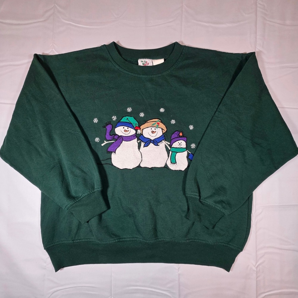 Vintage NutCracker Snowman Embroidered Christmas Sweatshirt Green XL